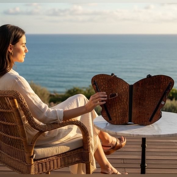 Rare Carol Hearty Croc- Embossed Butterfly Backpack Pristine handmade vintage - Picture 2 of 7